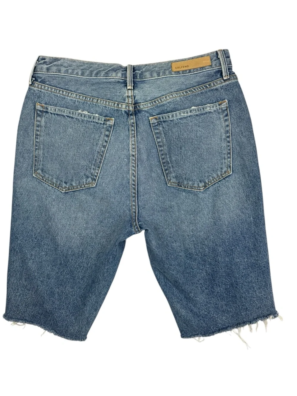 GRLFRND denim Beverly button fly distressed hem long shorts sz 29